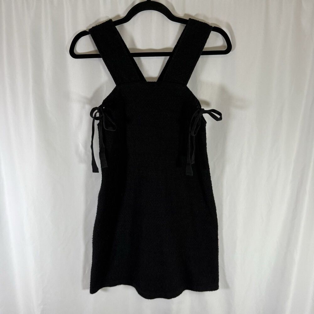 Madewell Mini Dress Women's XXS Black Textured Tunic Tie Sides Wide Strap